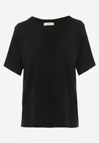 Born2be - Czarny T-shirt z Bawełny z Trójkątnym Dekoltem Siliphe. Okazja: na co dzień, na spotkanie biznesowe, do pracy. Kolor: czarny. Materiał: bawełna. Styl: biznesowy, casual, elegancki #3