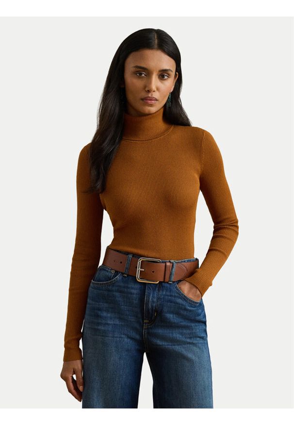 Lauren Ralph Lauren - LAUREN RALPH LAUREN Golf 200643398074 Brązowy Slim Fit. Typ kołnierza: golf. Kolor: brązowy. Materiał: bawełna