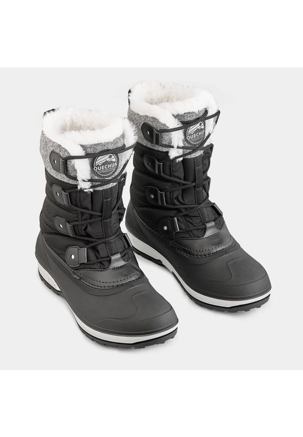 quechua - Buty turystyczne śniegowce damskie Quechua SH500 Warm wodoodporne. Kolor: czarny. Materiał: materiał. Szerokość cholewki: szeroka. Sezon: zima. Styl: sportowy