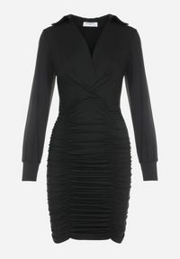 Born2be - Czarna Sukienka Marszczona Nosre. Kolor: czarny. Materiał: dzianina. Długość rękawa: długi rękaw. Wzór: gładki. Styl: elegancki. Długość: mini #5