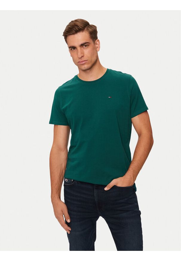 Tommy Jeans T-Shirt DM0DM04411 Zielony Slim Fit. Kolor: zielony. Materiał: bawełna