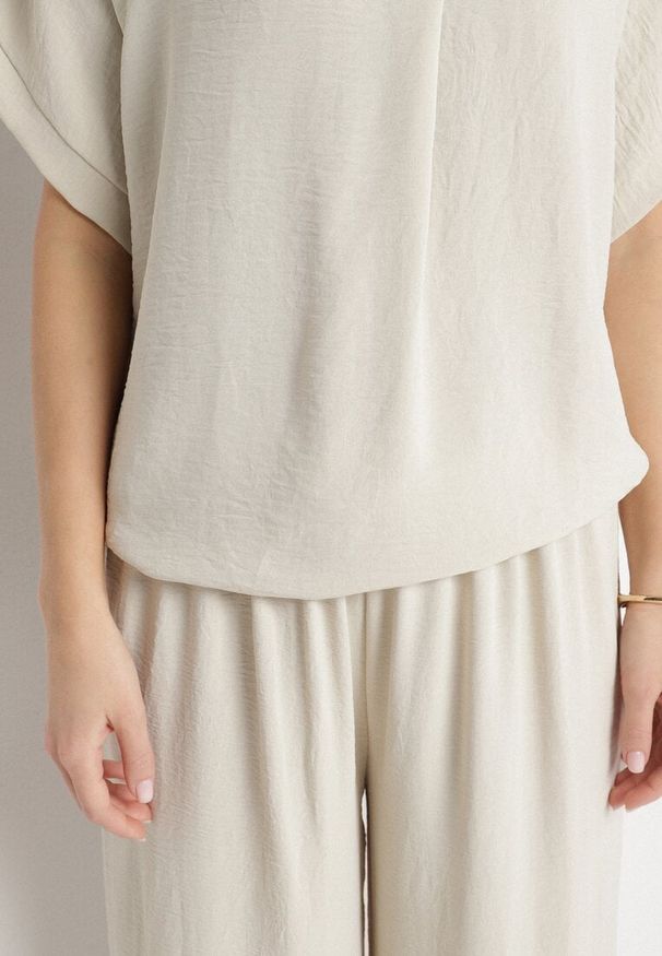 Born2be - Ciemnobeżowy Komplet z Bawełny T-shirt Oversize i Szerokie Spodnie Lavtebia. Kolor: beżowy. Materiał: bawełna