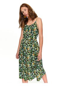 TOP SECRET - Letnia sukienka w egzotyczny nadruk. Kolor: zielony. Materiał: materiał, tkanina, koronka. Długość rękawa: na ramiączkach. Wzór: nadruk. Sezon: lato #1