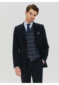 Pako Lorente - PAKO LORENTE – Gładka granatowa marynarka garniturowa. Kolor: niebieski. Materiał: poliester, wełna, elastan. Wzór: gładki. Styl: klasyczny #7