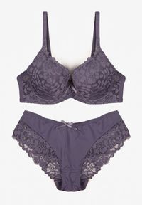 Born2be - Fioletowy Komplet Biustonosz i Majtki Typu Figi Ozdobiony Koronką Ezivane. Kolor: fioletowy. Materiał: koronka. Wzór: aplikacja, koronka #4