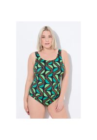 ULLA POPKEN - Damskie Strój kąpielowy dżungla bez miękkich miseczek okrągły dekolt. Kolekcja: plus size. Kolor: czarny. Materiał: poliamid, poliester, materiał, elastan #1