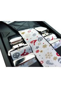 Modini - Białe szelki w świąteczny wzór SZ88. Kolor: biały. Materiał: skóra, guma #1