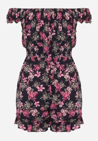 Renee - Granatowy Kombinezon z Wiskozy Rumi. Kolor: niebieski. Materiał: wiskoza. Długość rękawa: krótki rękaw. Długość: krótkie. Wzór: kwiaty #4