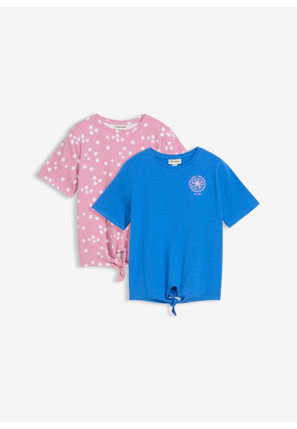 bonprix - T-shirt z półrękawem z elastycznej mieszanki bawełny organicznej (2 szt.). Kolor: niebieski. Materiał: bawełna