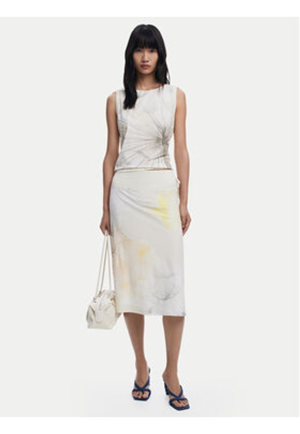Desigual Spódnica midi Bruma 25WWFK08 Écru Regular Fit. Kolor: kremowy. Materiał: bawełna