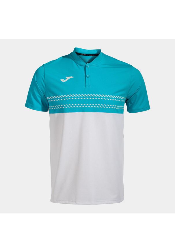 Koszulka męska Joma Smash Short Sleeve Polo white/blue XL. Typ kołnierza: polo. Kolor: biały, niebieski, wielokolorowy. Materiał: poliester