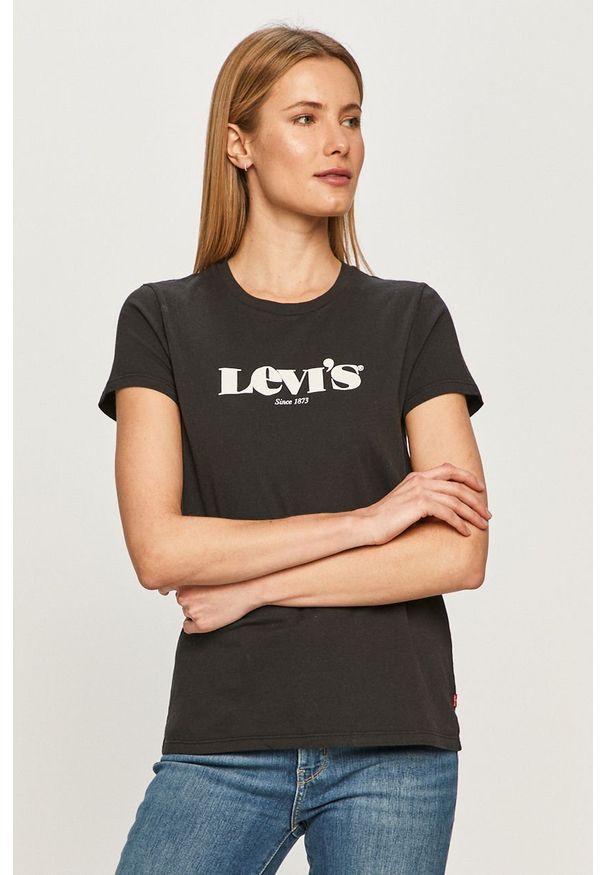 Levi's® - Levi's - T-shirt. Okazja: na spotkanie biznesowe, na co dzień. Kolor: czarny. Materiał: bawełna, dzianina. Wzór: nadruk. Styl: biznesowy, casual