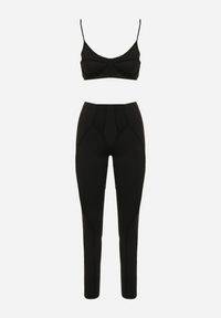 Born2be - Czarny Komplet Sportowy z Ozdobnymi Przeszyciami Legginsy i Top na Ramiączkach Filinella. Kolor: czarny. Materiał: skóra #5