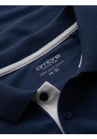 Ombre Clothing - Bawełniana męska koszulka polo z kontrastowymi wykończeniami – granatowa V4 - Rozmiar: M. Typ kołnierza: polo. Kolor: niebieski. Materiał: bawełna. Wzór: haft #5
