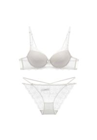 Intica - Koronkowy komplet bielizny z figami Pratibha. Kolor: biały. Materiał: koronka. Wzór: koronka