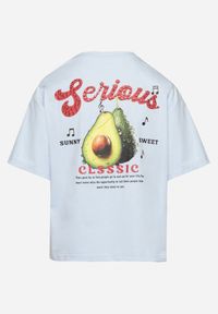 Born2be - Niebieski T-shirt z Bawełną i Motywem Awokado Addixa. Okazja: na co dzień. Kolor: niebieski. Materiał: bawełna. Styl: klasyczny, casual