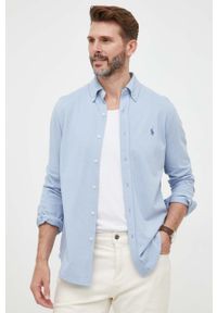 Polo Ralph Lauren koszula bawełniana męska kolor niebieski regular z kołnierzykiem button-down. Typ kołnierza: button down, polo. Kolor: niebieski. Materiał: bawełna. Długość rękawa: długi rękaw. Długość: długie. Wzór: gładki #6