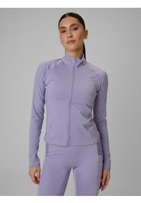 4f - 4F Bluza treningowa slim szybkoschnąca damska - fioletowa M. Typ kołnierza: kołnierzyk stójkowy. Kolor: fioletowy. Materiał: skóra. Styl: sportowy #1
