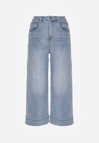 Born2be - Niebieskie Jeansy Kuloty z Bawełną o Szerokim Kroju z Wysokim Stanem z Przeszyciami Hippesilea. Okazja: na co dzień. Stan: podwyższony. Kolor: niebieski. Styl: casual #3