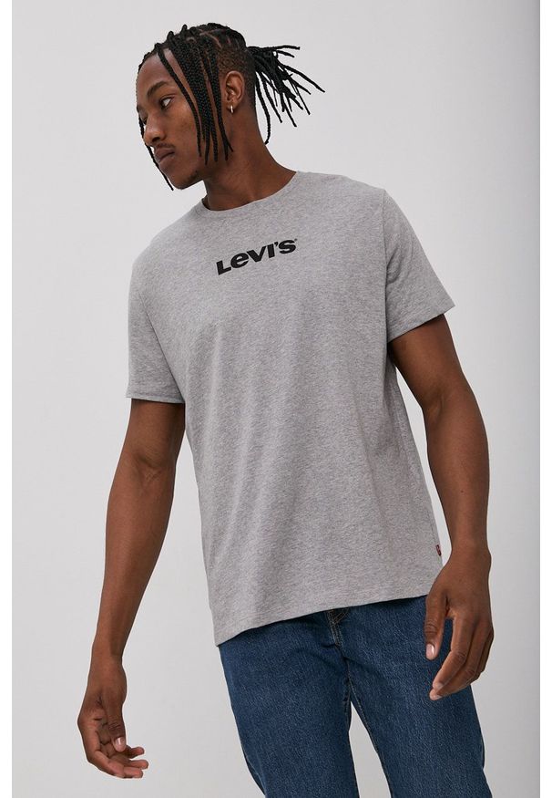 Levi's® - Levi's T-shirt męski kolor szary z nadrukiem. Okazja: na spotkanie biznesowe, na co dzień. Kolor: szary. Wzór: nadruk. Styl: biznesowy, casual