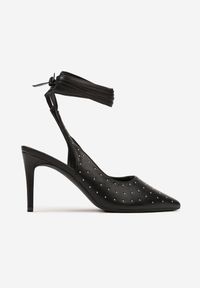 Born2be - Czarne Sandały z Ekoskóry z Kryształkami na Szpilce z Wiązaniem Vlegia. Kolor: czarny. Wzór: aplikacja. Obcas: na szpilce. Styl: elegancki #3