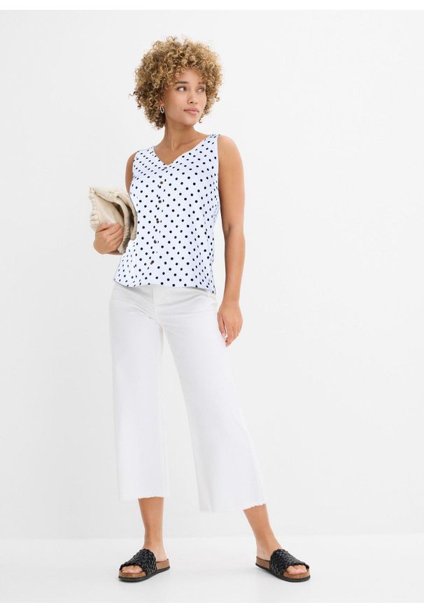 bonprix - Jeansy 7/8 wide fit. Kolor: biały