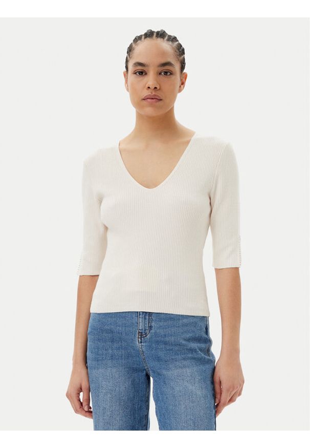 Morgan Sweter 251-MCHAMPI Beżowy Slim Fit. Kolor: beżowy. Materiał: wiskoza