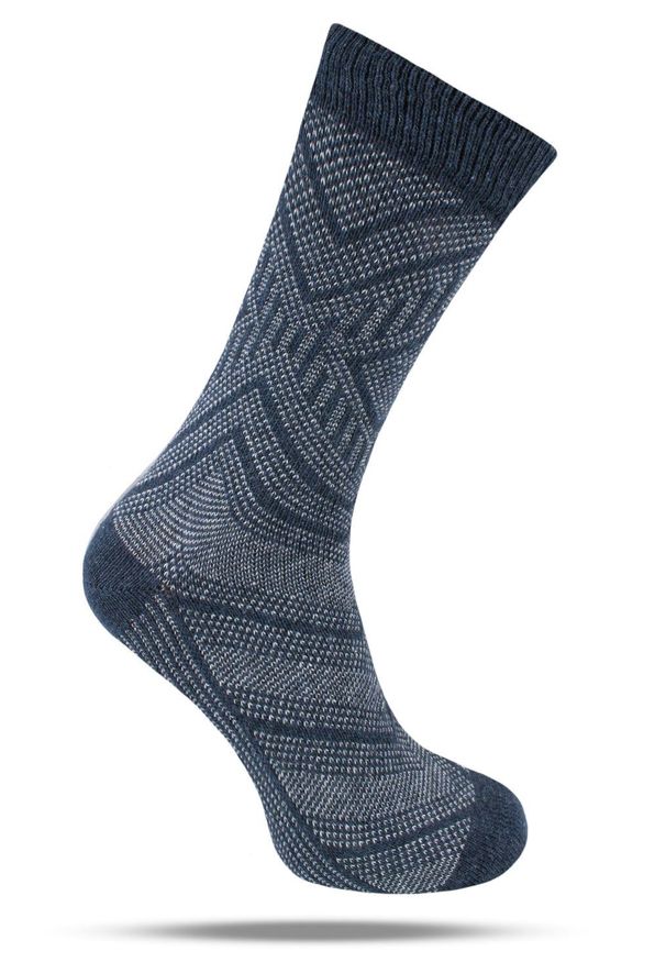 His Story - Ciepłe Wełniane Skarpetki Zimowe - Drobny Wzór, Niebieskie. Kolor: niebieski. Materiał: wełna, elastan, poliamid. Wzór: geometria