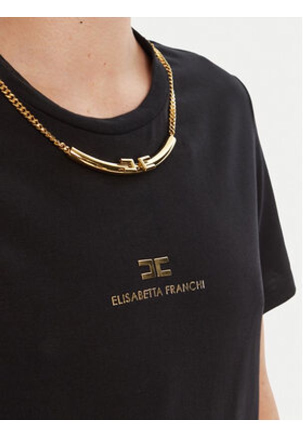 Elisabetta Franchi T-Shirt MA-028-56E2-V240 Czarny Regular Fit. Kolor: czarny. Materiał: bawełna