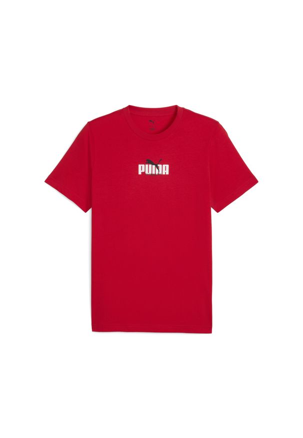Puma - Męska koszulka z grafiką i napisem PUMA PUMA. Kolor: czerwony. Wzór: napisy. Sport: bieganie