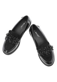 Czarne Półbuty S.Barski Eleganckie Mokasyny Damskie. Okazja: do pracy. Kolor: czarny. Materiał: guma, lakier, skóra. Wzór: aplikacja. Obcas: na obcasie. Styl: elegancki. Wysokość obcasa: niski #3