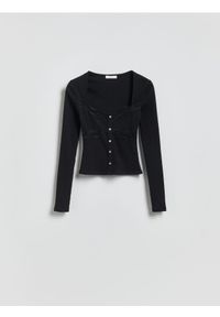 Reserved - Bluzka z koronką - czarny. Kolor: czarny. Materiał: koronka. Wzór: koronka #1