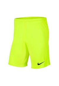 Nike - Dziecięce/niemowlęce Spodenki Z Dzianiny Dry Park III. Kolor: zielony, wielokolorowy, żółty. Materiał: dzianina. Styl: sportowy. Sport: turystyka piesza