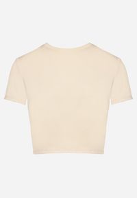 Born2be - Beżowy T-shirt z Wiskozą o Dopasowanym Kroju Typu Crop Top Folirra. Okazja: na co dzień. Kolor: beżowy. Materiał: wiskoza. Styl: klasyczny, casual #6