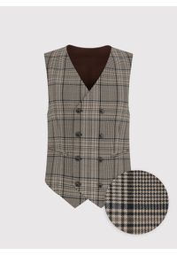 Pako Lorente - PAKO LORENTE – Brązowa dwurzędowa kamizelka męska w kratę. Kolor: brązowy. Materiał: wełna. Styl: elegancki #1