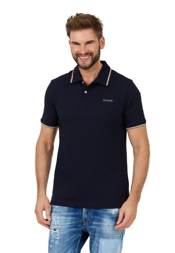 Guess - GUESS Granatowe męskie polo Lyle, Rozmiar XXL. Typ kołnierza: polo. Kolor: niebieski