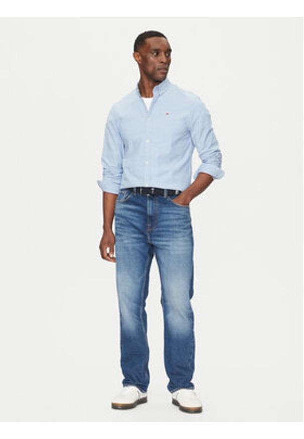 Tommy Jeans Koszula Stretch Oxford DM0DM09594 Błękitny Slim Fit. Kolor: niebieski. Materiał: bawełna