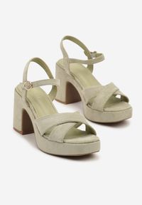 Renee - Zielone Sandały na Słupku i Platformie Tolomissa. Okazja: na co dzień. Zapięcie: sprzączka. Kolor: zielony. Materiał: jeans. Obcas: na platformie. Styl: elegancki, casual #4