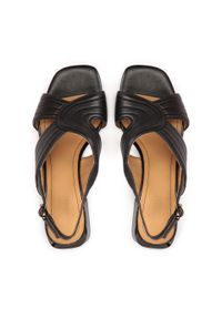 Kazar - Czarne skórzane sandały na niewysokim słupku. Zapięcie: pasek. Kolor: czarny. Materiał: skóra. Wzór: paski. Obcas: na słupku. Styl: elegancki. Wysokość obcasa: wysoki #4