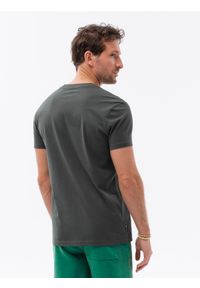 Ombre Clothing - T-shirt męski bawełniany z kieszonką - grafitowy V11 S1743 - XL. Kolor: szary. Materiał: bawełna. Długość rękawa: krótki rękaw. Długość: krótkie. Wzór: aplikacja. Styl: klasyczny #3