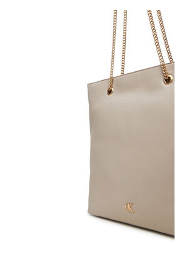 Calvin Klein Torebka Minimal Monogram Chain Tote LV04F3204G Beżowy. Kolor: beżowy. Materiał: skórzane