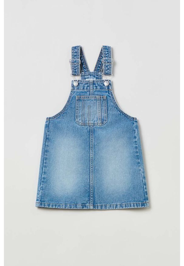 OVS sukienka jeansowa dziecięca kolor niebieski mini prosta. Okazja: na co dzień. Kolor: niebieski. Materiał: jeans. Typ sukienki: proste. Styl: casual. Długość: mini