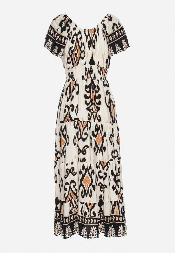 Born2be - Jasnobeżowa Wiskozowa Sukienka z Geometrycznym Wzorem Cleanna. Okazja: na spacer, na co dzień. Kolor: beżowy. Materiał: wiskoza. Wzór: geometria. Typ sukienki: proste. Styl: casual, elegancki