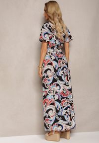 Renee - Czarno-Niebieska Rozkloszowana Sukienka z Bawełny o Kopertowym Kroju w Print Paisley Piavella. Okazja: na co dzień. Kolor: czarny. Materiał: bawełna. Wzór: paisley, nadruk. Typ sukienki: kopertowe. Styl: elegancki, casual #3