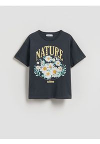 Reserved - Luźny t-shirt z nadrukiem - ciemnoszary. Kolor: szary. Materiał: bawełna. Wzór: nadruk #1