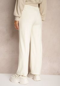 Renee - Jasnobeżowe Spodnie z Dodatkiem Wiskozy High Waist o Szerokim Kroju ze Sznurkami Isnia. Okazja: na co dzień. Stan: podwyższony. Kolor: beżowy. Materiał: wiskoza. Styl: klasyczny, elegancki, casual #4