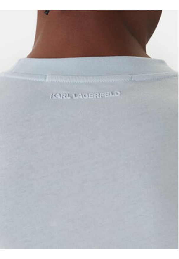 Karl Lagerfeld - KARL LAGERFELD T-Shirt 755710 561224 Błękitny Regular Fit. Typ kołnierza: dekolt w karo. Kolor: niebieski. Materiał: bawełna