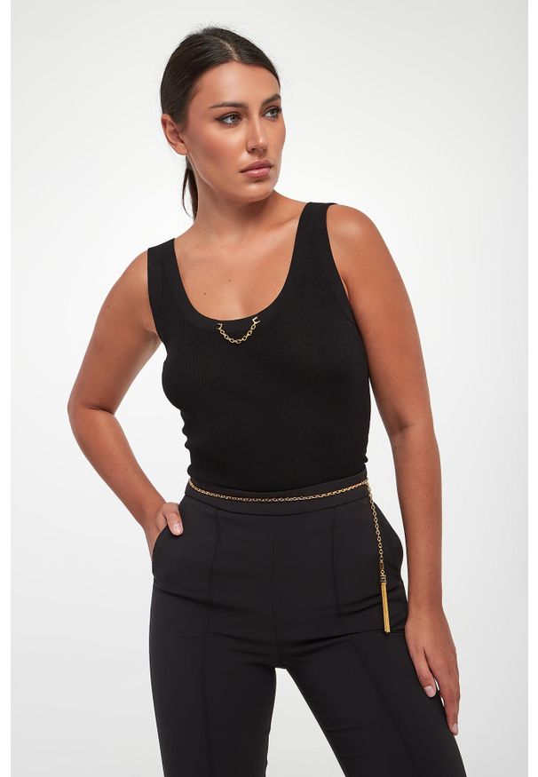 Elisabetta Franchi - Top damski prążkowany z jedwabiem ELISABETTA FRANCHI. Materiał: jedwab, prążkowany