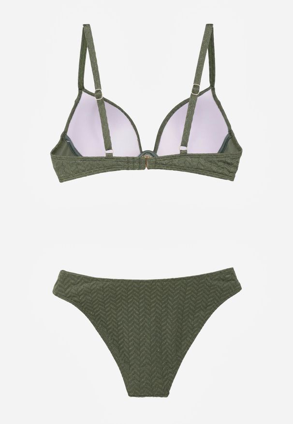 Born2be - Zielone Bikini Dwuczęściowe w Geometryczny Wzór z Ozdobą na Majtkach Corraenia. Kolekcja: plus size. Kolor: zielony. Długość: długie. Wzór: aplikacja, geometria