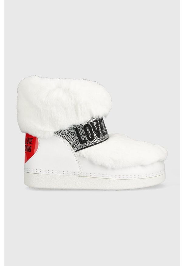 Love Moschino śniegowce SKIBOOT20 kolor biały JA24202G0HJW0100. Nosek buta: okrągły. Kolor: biały. Materiał: guma. Szerokość cholewki: normalna. Obcas: na platformie